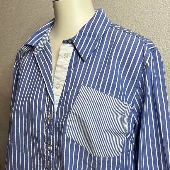 Lane Bryant Blue Striped Button-Up Shirt - Size 16 - Picture 1 of 7